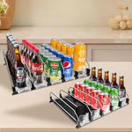 Large Drink Organizer for Fridge: 5 Rows Soda Can Dispenser Refrigerator Organizers Storage Self Pushing Beverage Organization Automatic Pusher Glide Spring-Loaded Bottle Holder Rack Adjustable Width