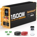 Joemnwart 1500W Pure Sine Wave Power Inverter DC 12V to AC 110V 120V Converter with 2 AC Outlets, QC3.0 18W USB-A, PD30W USB-C Port Car Inverter with LCD Display and Remote Control for Truck RV Home