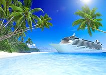 BELECO Luxury Cruise Ship Backdrop Fabric 7x5ft Cruise Backdrop for Photography Tropical Ocean Island Caribbean Sea Coconut Trees Summer Holiday Travel Background Birthday Wedding Photoshoot Props