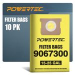 POWERTEC 75025-P5 Filter Bags for Shop Vac 9067300 15-25 Gal Vacuum, 10PK