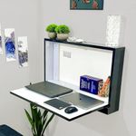 HIND INTERIORS Black & Gold Luxury Table (Not Engineered Wood/MDF) Solid Wooden Table - Wall Mounted Folding Study with Storage | Foldable for Home, Office, Students, Adults | Laptop Work Desk Shelf