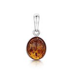 Amberta 925 Sterling Silver with Genuine Baltic Amber - Classic Oval Pendant for Women - Honey Stone Color