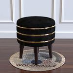 WOODWALLZ Velvet Upholstered Stool Ottoman- Sofa Side Stool Small Ottoman Footrest Stool Makeup Chair- Upholstered Century Modern Vanity Stools for Bedroom and Girls Room Living Room (Black)