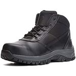 OUXX Mens Work Boots, YKK Zipper, Steel Toe Slip-Resistant Rubber Leather Safety Shoes, Waterproof, Puncture-Proof(Black, OX2518, US 10)