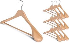 StorageWorks Extra Wide Shoulder Wooden Hangers, 10 Pack Heavy Duty Suit Hangers for Closet, Natural Wood Hanger for Coats, Jackets, Pants, Natural Wood Color