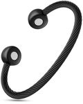 MagnetRX® Magnetic Bracelet Cuff - Twisted Cable Stainless Steel Bangle Magnetic Bracelets - Elegant Golf Bracelet for Men & Women (Medium, Black)