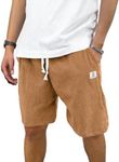 PLEPAN Men's Shorts Casual Corduroy Drawstring Elastic Waist Lightweight Summer Beach Shorts Loose Fit, Khaki, Medium