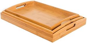 BirdRock Home 3 pc Breakfast Bed Tray (Rounded) - Bamboo - Cut Out Handles - Set of 3 - Bamboo - Nesting