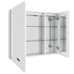 SogesPower Medicine Cabinet Mirror, 29.5" Wall Mounted Double Door Bathroom Cabinet, Bathroom Mirror Cabinet with Lighting and Demiserator,Bathroom Storage Mirror Organizer with Sensor Light, White