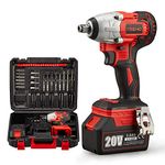 TEENO. 20V Brushless Lithium-Ion Impact Wrench 3.0Ah Batteries, Charger, 3pcs Sockets, 1/2 Inch, 320NM (One Battery)