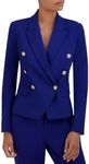 BCBGMAXAZRIA Women's V Neck Long Sleeve Double Breasted Fitted Blazer, Sodalite, X-Small