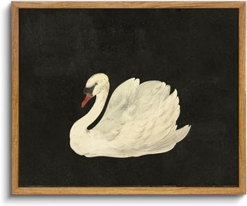 KBKBART Framed Canvas Wall Art for Living Room Bedroom Decor, Vintage Antique Swan Watercolor Canvas Painting, Rustic Bathroom Decor Wall Art, Classical Swan Vintage Wall Art(8"x10")