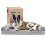 Furhaven Pet Faux Fur & Velvet Cooling Gel Top Sofa Pet Bed, Jumbo, Smoke Gray