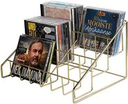 MyGift Modern Brass Tone Metal Wire CD Holder Storage Rack, 3 Tier Compact Disc Organizer Display Stand