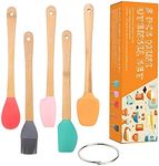 5 PCS Mini Silicone Spatula Set，Food Grade Silicone Bamboo Handle Spatulas, High Temperature Resistance，Non-Stick，BPA-Free Kitchen Baking Utensil Set for Baking/Mixing/ Cooking