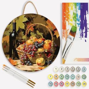 Afternoon Harvest Paint by Numbers Kit for Adults on Wood Board – DIY Autumn with Wine and Fruits Wood Craft Painting Kit, 12 in Round, Acrylic Paint Set, Beginner-Friendly, Relaxing Home Decor Gift