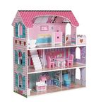 Wooden Play Doll House With Accessories & Furniture Role Play Doll House 4 Designs Christmas, Birthday Girls Gift (Design 1)