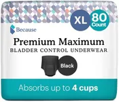 Because Premium Maximum Absorbency Adult Incontinence and Postpartum Bladder Leak Underwear for Women, Heavy Absorbency, Disposable, Black, XLarge, 80 Count (4 Packs of 20)