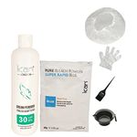 Full hair bleaching kit cream peroxide 30 vol 250ml + blue powder bleach 80g +bowl+brush+gloves+cap