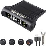 POFET Car Tire Pressure Monitor, 4 Wheel Detector Display, TPMS Solar Monitor System, Universal Wireless Car Alarm, for Rv Trailer