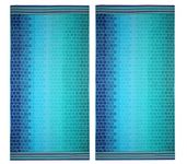 Cotton Craft - Oversized Jacquard Double Woven Velour Beach Towel 39x68 - 2 Pack - Tile Blue Teal - Thick Plush Luxurious Velour Pile - 450 grams per square meter 100% Pure Ringspun Cotton - Brilliant intense vibrant colors - Highly absorbent easy care machine wash - Use for picnic poolside or as a colorful bath towel