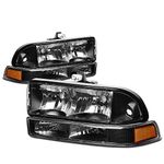 Auto Dynasty Halogen Model 4pcs Factory Style Headlights Assembly with Bumper Lamps Compatible with Chevy S10 Blazer 98-04, Driver and Passenger Side, Black Housing Amber Corner