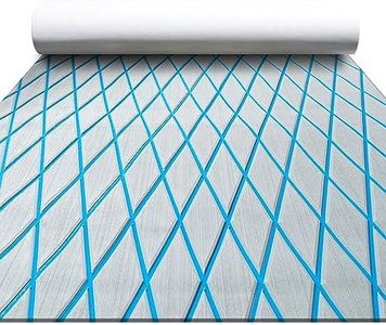 FOCEAN Boat Flooring EVA Foam Boat Decking Marine Mat Non-Slip Self-Adhesive Flooring Sheet for Motorboat Kayak Surfboard Garden Floor Swimming Pools, 94.5''x 47.2'', Grey with Blue Lines