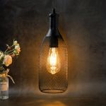 JHY DESIGN Pendant Lamp Battery Powered with 6-Hour Timer, Decorative Hanging Lamp Metal Cage Industrial Retro Light Battery Lamp for Bar Home Bedroom Coffee Hallway Pathway Balcony Xmas Gift