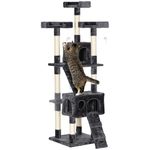 PawHut 68 inches Cat Tree, Multi-Level Large Cat Tower Condo with Scratching Posts, Perches, Cat Houses, Dangling Toy, Grey