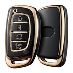 ELOHEI Key Fob Cover for Hyundai,Soft TPU Key Fob Case Protector Holder Shell Compatible with Hyundai Elantra Elantra GT Ioniq Sonata Tucson Remote Keyless Entry (Gold Edge Black)