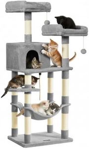 FEANDREA Cat Tree, Cat Tower for Indoor Cats, 56.3-Inch Cat Condo with Scratching Posts, Hammock, Plush Perch, Light Gray UPCT15W
