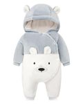 WYTbaby Baby Snowsuit Fleece Romper, Thicken Bear Hooded Jumpsuit For Toddler Girls Boys Infant Outfit 3-6 Months