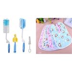 Syga 4 Pcs Baby Milk Bottle Nipple Straw Brush Sponge Nylon Cleaning Brush Cleaner Bottle Tong Set R&Babygo Waterproof Babies Apron with Bib (Multicolour) - Set of 6