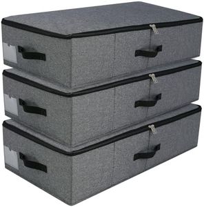 AMJ Under Bed Storage Organizer - Set of 3, Large Capacity Blanket Storage Bins with Reinforced Handle, Organization and Storage for Comforters, Shoes, Sheets, Clothes, Bedroom, Black Gray