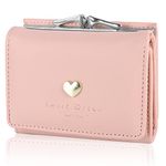 KQueenStar Purses for Women - PU Leather Wallet for Women,Ladies Purses Small Card Holder Wallet Cards Slots with Heart-Shaped Metal Buckle Gift(Pink)