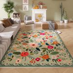 Rugcomf Living Room Rug 6x9 Rug Machine Washable Boho Area Rug Non Slip Floral Vintage Low Pile Large Rug for Living Room, Bedroom, Farmhouse, Dining Room, Kids Playroom(Green)