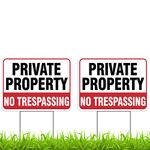 Venicor 2PC Private Property No Trespassing Sign with Metal Stakes, 17"x13" - Corrugated Plastic - No Trespass Keep Out Warning Security Signage for Home Outdoor Yard