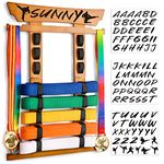 Tilhumt 8 Belts Karate Belt Display Rack with Medal Hanger and Stickers, Taekwondo Belt Display Holder, Martial Arts Belt Display Organizer for Kids and Adults, No Assembly Required, Made by Bamboo