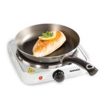 Daewoo Hot Plate, Single With Dual Adjustable Thermostatic Controls, Non-Slip Feet, Compact And Portable With Indictor Light When In Use, Elegant Cast Iron Design, White