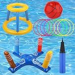 12pcs Inflatable Basketball Hoop Set, Swimming Pool Games Floating Pool Basketball Inflatable Cross Ring Pool Games for Kids Floating Basketball Hoop for Pool