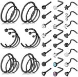 ONESING 42 Pcs 20G Black Nose Rings for Women Nose Piercing Jewelry L Shape Nose Studs Nose Rings Hoop Nose Jewelry Black Stainless Steel Studs Screw Body Piercing Jewelry for Women Men