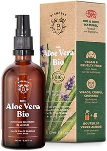 Bionoble Gel Aloe Vera Bio 100% Pur Aloe 100ml + Pompe - Bouteille en Verre - Gel Aloe Vera Cheveux Bouclés, Hydratant Crème Aloe Vera Visage, Soin Coup de Soleil Corps - Vegan Aloe Vera Gel Bio