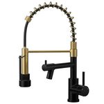 Warmiehomy Professional Kitchen Tap,High Arc Kitchen Taps with Pull Out Sprayer,360° Swivel Double Spouts Kitchen Sink Taps,Spring 1 Hole Kitchen Taps Mixer for Kitchen Bar,Black&Gold