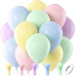 Bezente Pastel Balloons Latex Party Balloons, 100 Pack 12 inch Round Helium Multicolor Macaron Balloons for Birthday Rainbow Party Baby Shower Wedding Decorations