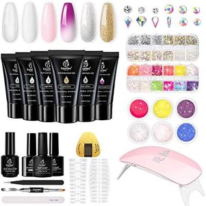 Beetles Poly Extension Gel Nail Kit, 6 Colors 30g gel with Mini Nail Lamp Slip Solution Rhinestone Glitter All In One Kit for Nail Manicure Beginner Starter Kit DIY at Home Gift for Women