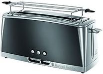 Russell Hobbs Luna 23251-56 Toaster Long Slot for 2 Slices / 1 Wide Bread Slice Stainless Steel Grey (Extra Wide Toast Slot, Includes Bun Attachment, 6 Browning Levels + Defrost & Reheat Function)