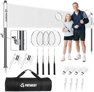 Patiassy Professional Badminton Set with Carbon Aluminum Badminton Rackets Set of 4, Outdoor Portable Badminton Net with Winch System, 4 Nylon Badminton Shuttlecocks and Bag