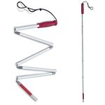 DMI Lightweight Aluminum Folding Cane for The Blind or Visually Impaired, Vinyl Handgrip and Red Tip, 50 Inch Length