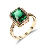 Daesar Wedding Rings For Women, Plated 18K Gold Rings For Women Classic Green Rectangular Shape Cubic Zirconia Ring Size 6