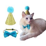 POSAPET Dog Cat Birthday Hat Pet Party Jazz Hat and Bow Tie Breakaway Set Pom-poms Topper for Kitten Puppy